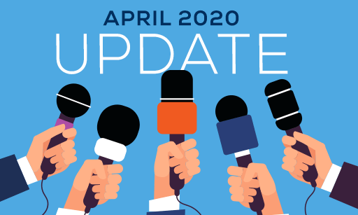 The words ‘April 2020 Update’ with some hands holding microphones towards the words.